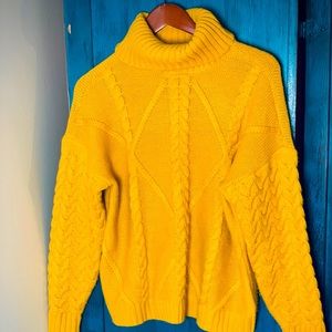 Chunky Cotton Mustard Yellow Turtleneck Sweater